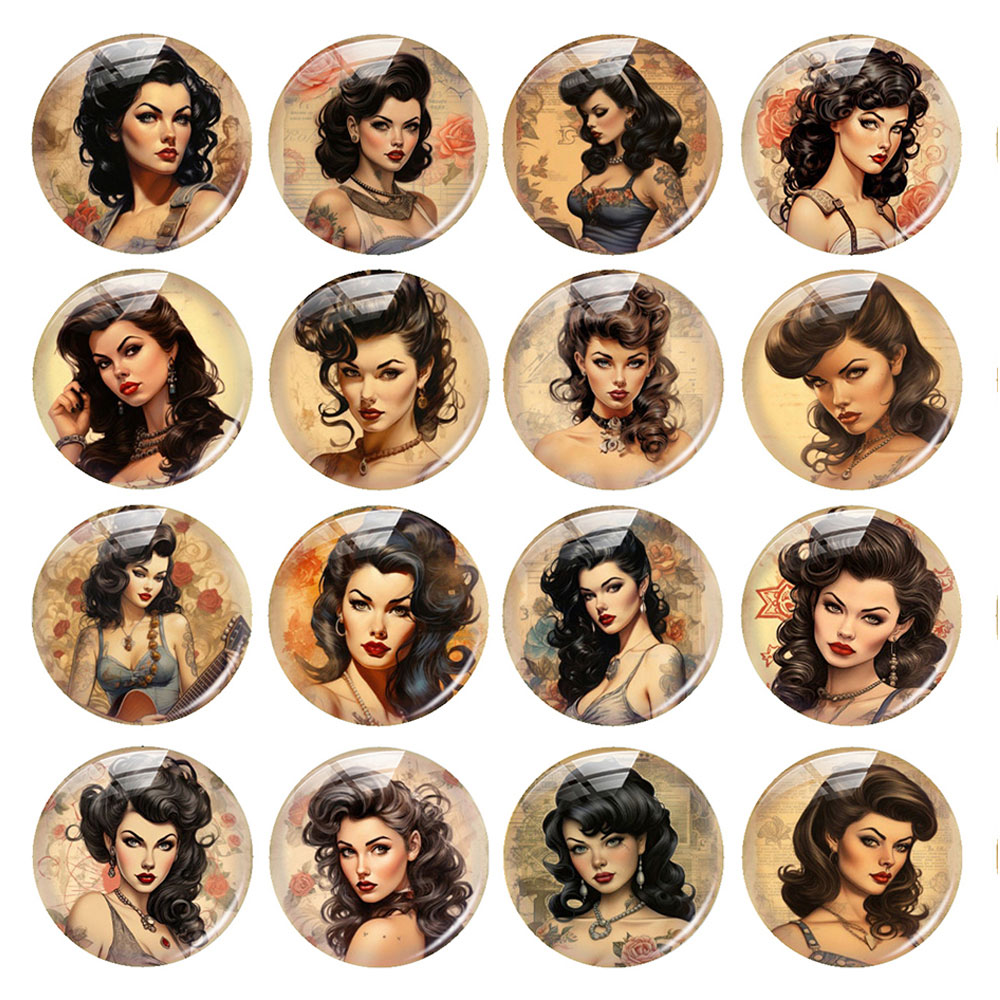 Old Fashioned Glass - Kaca Cabochon Bentuk Bulat/Oval/Kotak Vintage Bergambar