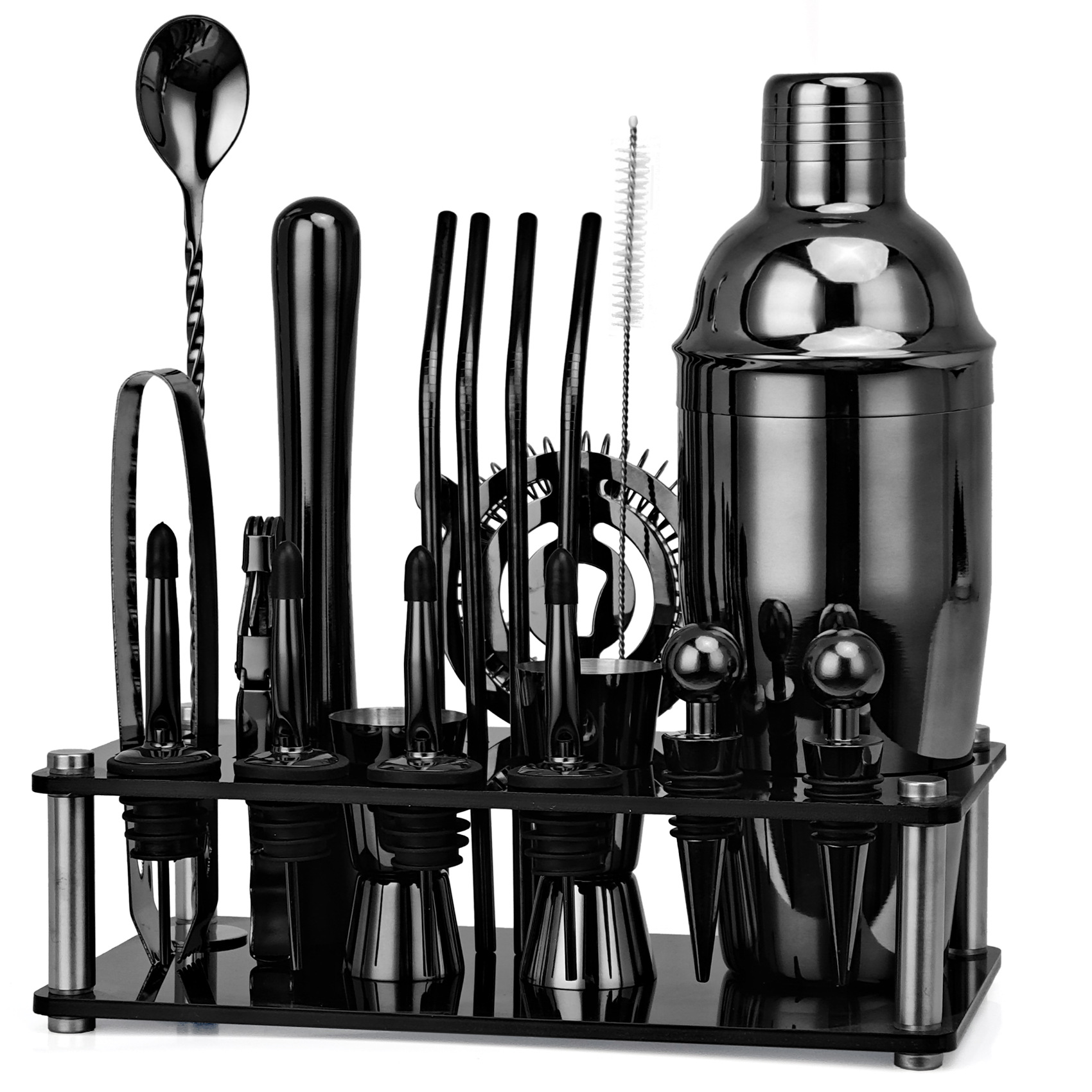 Boston Shaker Set - 20 buah hitam/mawar emas/perak 800/750/600ml Boston