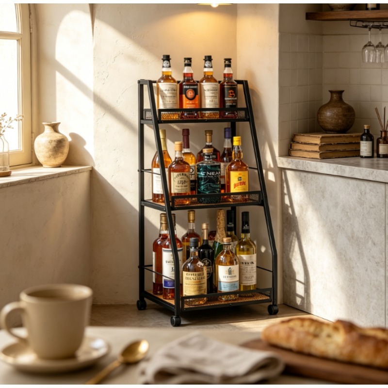 Home Bar Shelf - Rak Anggur 3 Tingkat Model Tangga