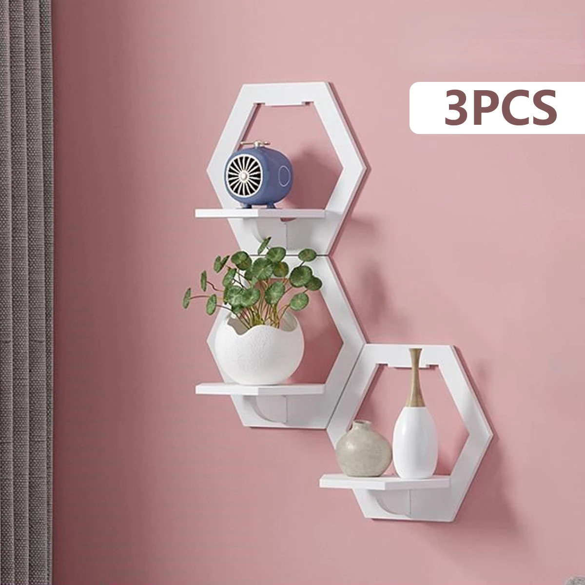 3 buah rak dinding segi enam g - Home Bar Shelf ulasan dan harga