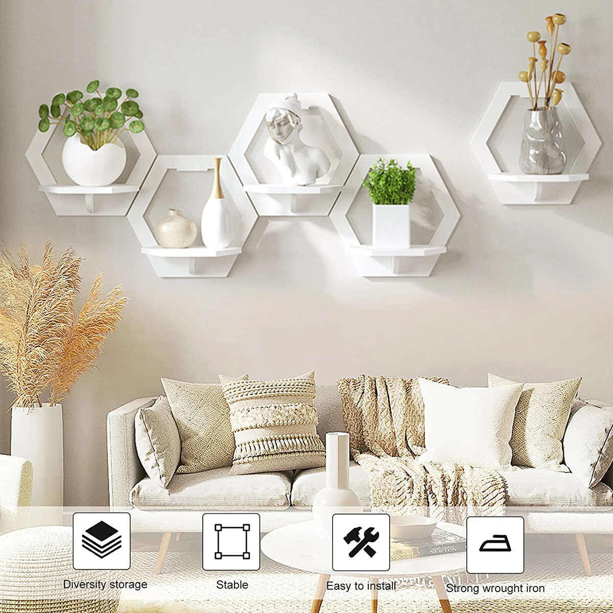 3 buah rak dinding segi enam g - Home Bar Shelf ulasan dan harga