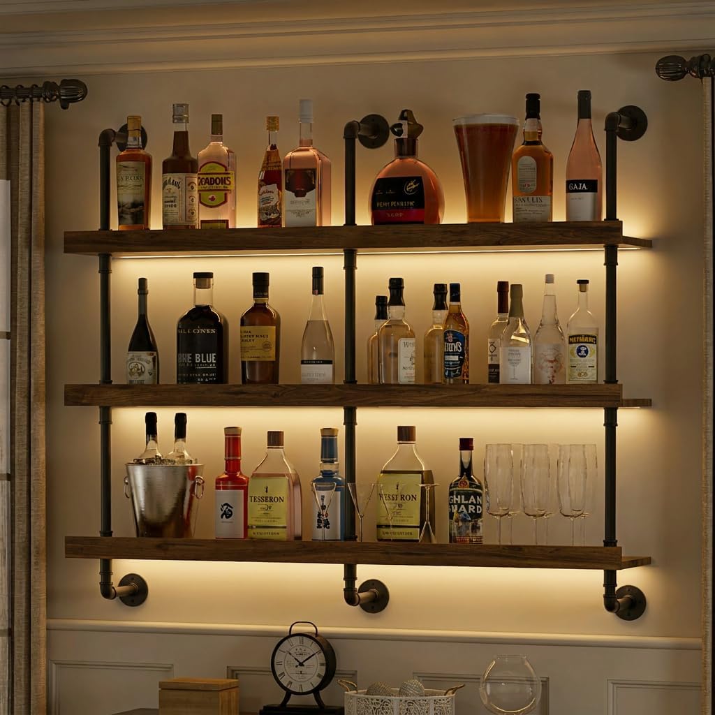 Rak Anggur Dinding dengan Lamp - Home Bar Shelf ulasan dan harga